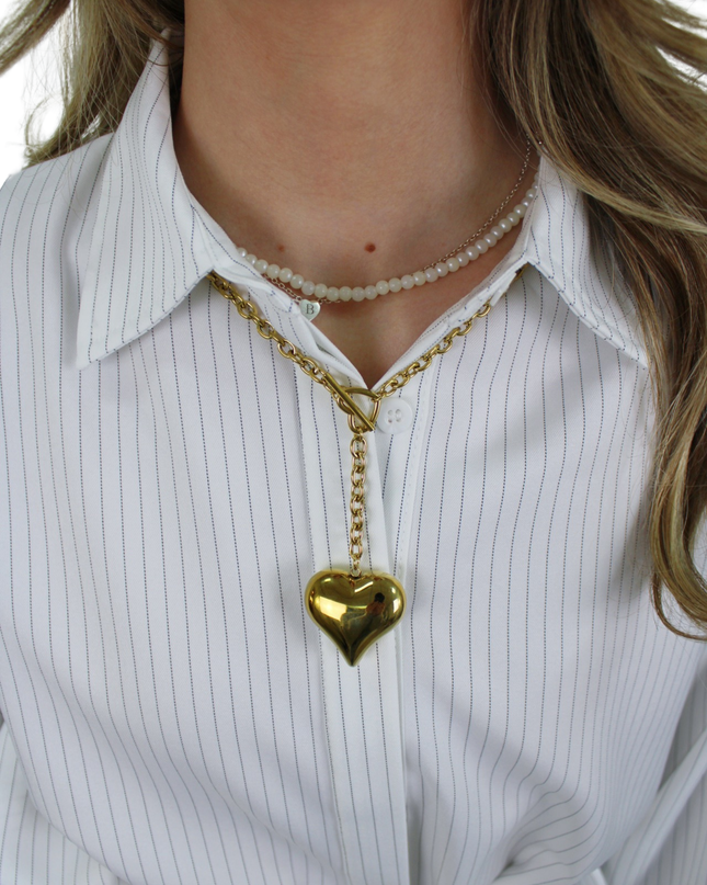 LONG HEART CHARM NECKLACE | GOLD