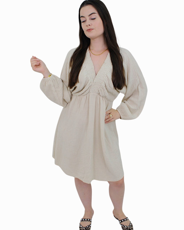 COTTON DRESS BASIC | BEIGE