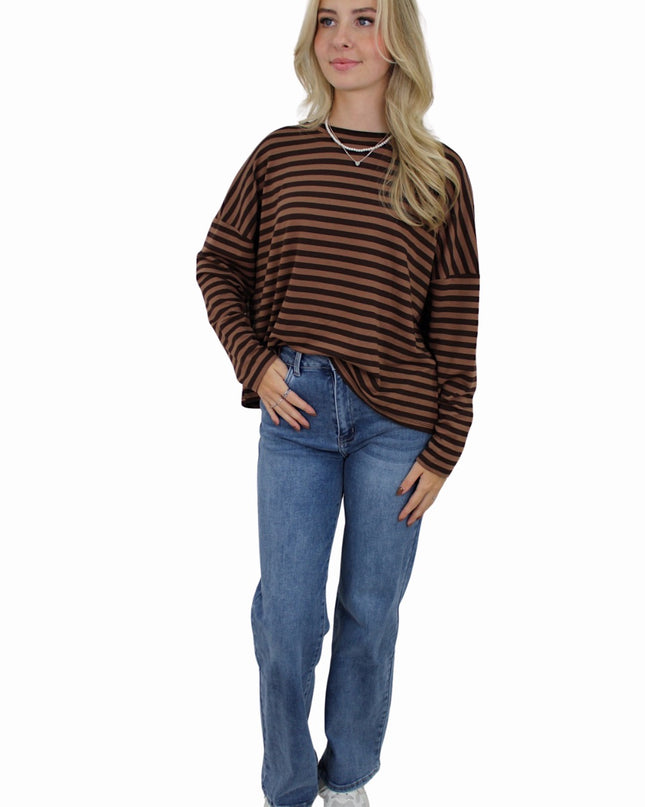 (PRE-ORDER WEEK 42) T-SHIRT LONG SLEEVE STRIPED | BROWN/TAUPE
