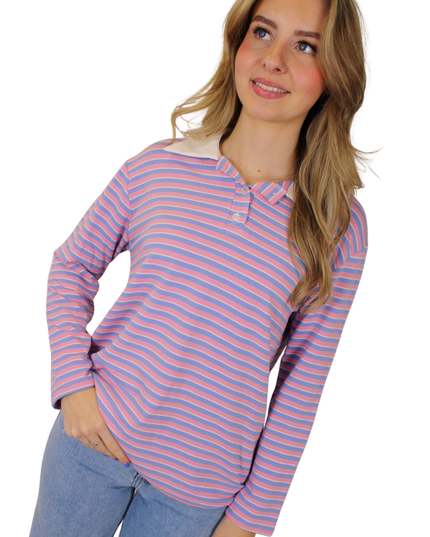 STRIPED POLO LONGSLEEVE | LILA/BABYPINK
