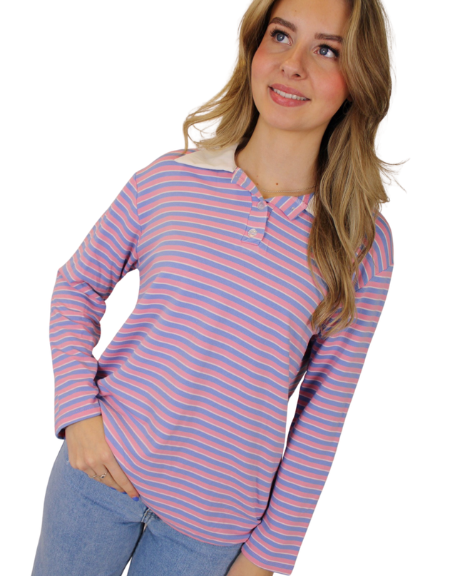 STRIPED POLO LONGSLEEVE | LILA/BABYPINK