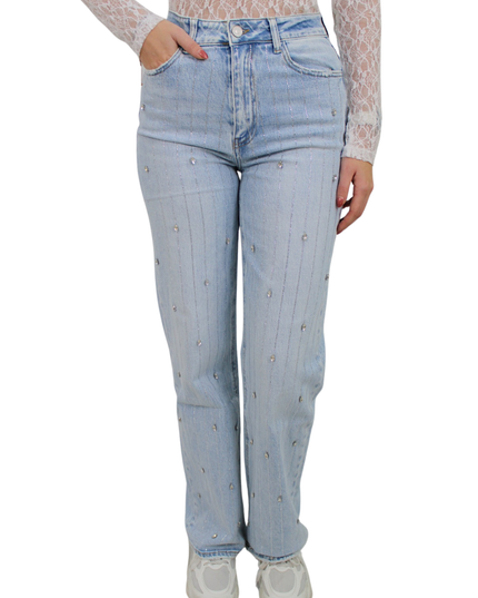 QUEEN HEARTS RHINESTONE WIDE LEG JEANS | W3708