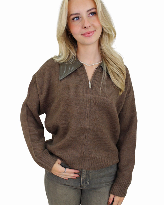 MACY ZIP CARDIGAN | BROWN