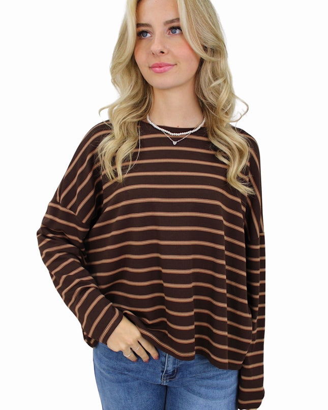 T-SHIRT LONG SLEEVE DOUBLE STRIPED | CAMEL/BROWN