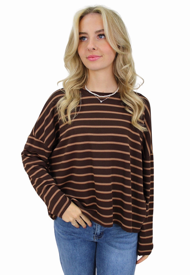 T-SHIRT LONG SLEEVE DOUBLE STRIPED | CAMEL/BROWN