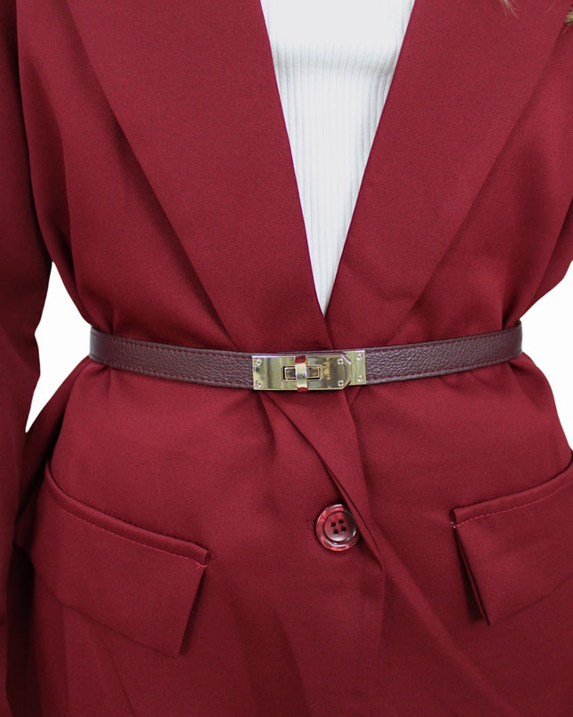 CLASSY LEATHER LOCK BELT | BORDEAUX