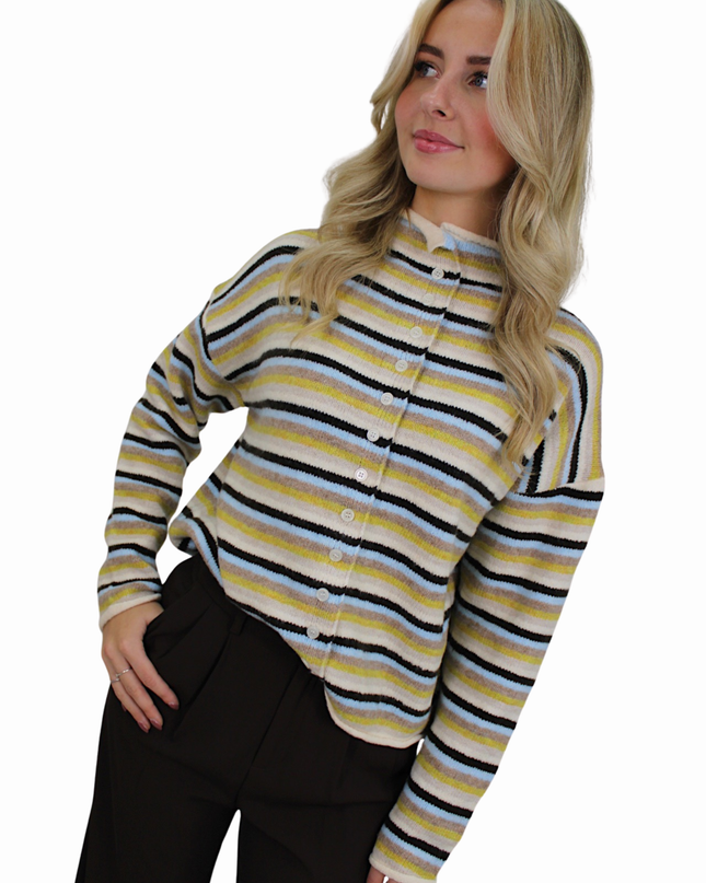 MABLE SOFT STRIPED CARDIGAN | BLUE/GREEN