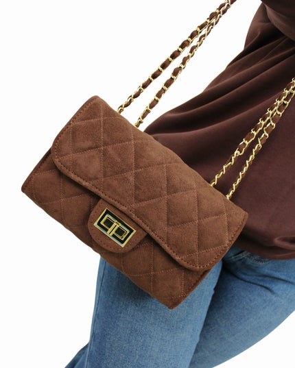 SUEDE LOOK A LIKE BAG | CHOCO