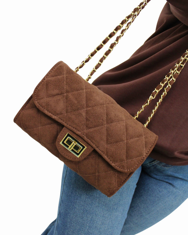 SUEDE LOOK A LIKE BAG | CHOCO