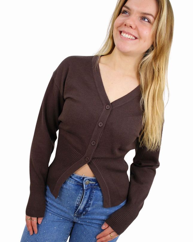 SOFT SPLIT CARDIGAN | BROWN
