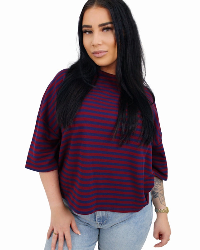 BASIC STRIPED T-SHIRT | NAVY/BORDEAU