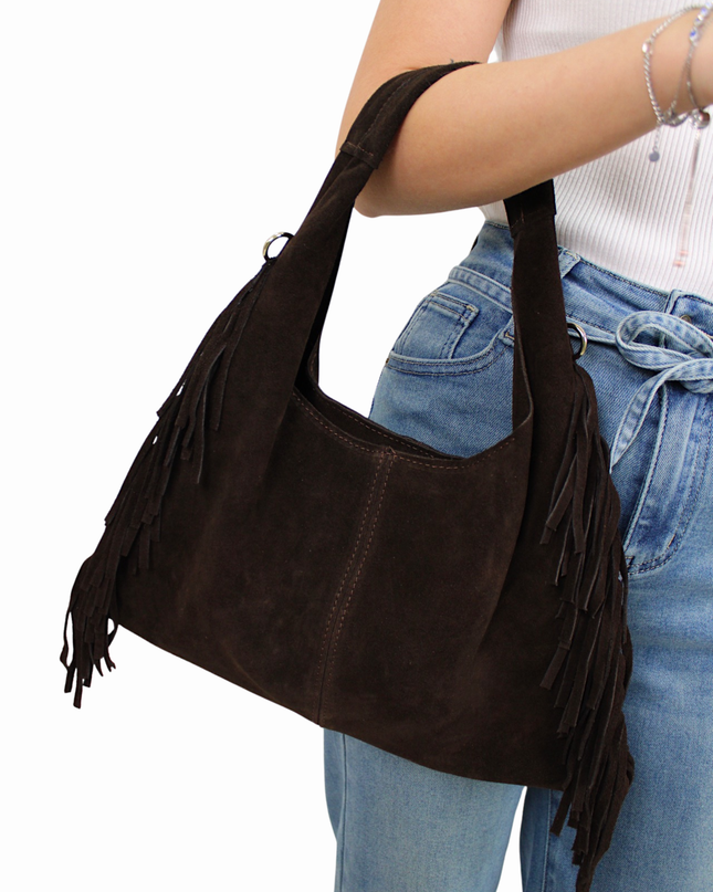 YARA LEATHER SUEDE FRANJE BAG | BROWN
