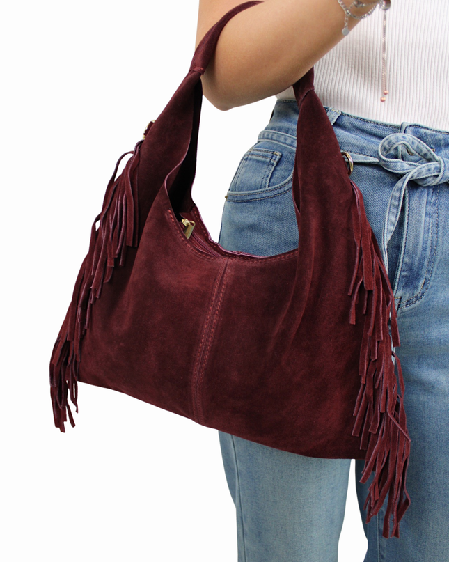 YARA LEATHER SUEDE FRANJE BAG | BORDEAUX