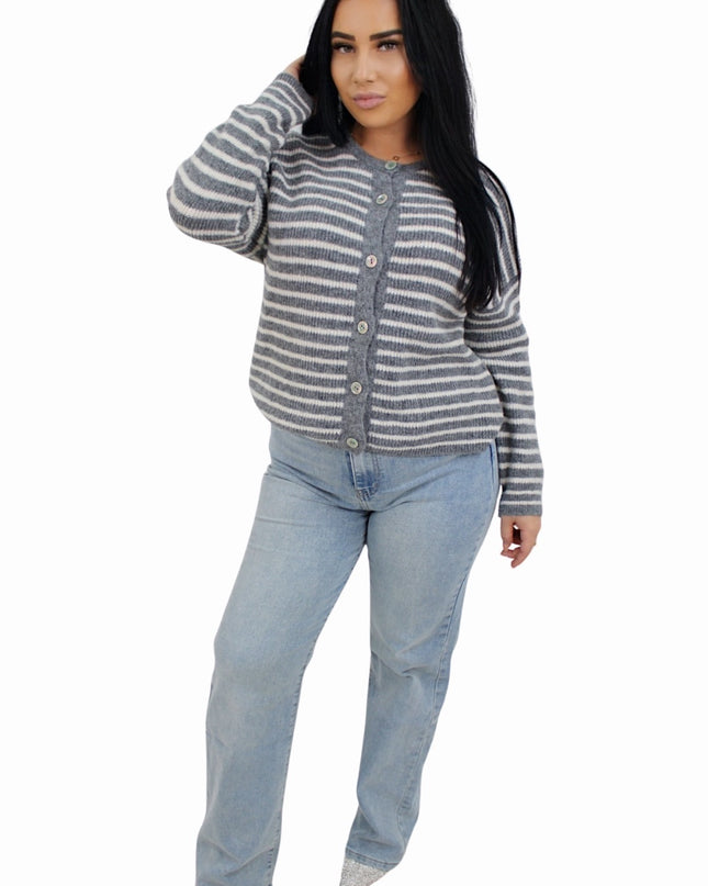 SOFT STRIPED CARDIGAN | GREY