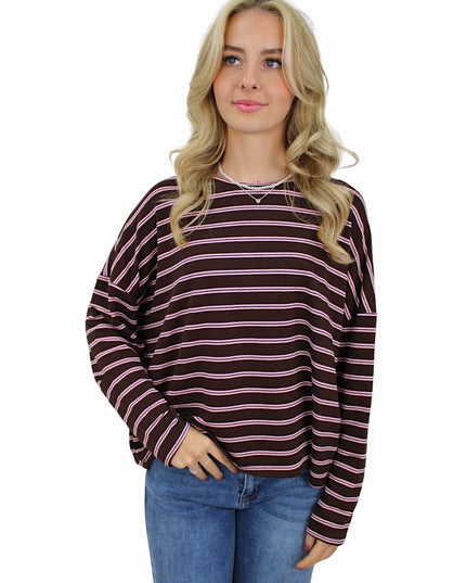 T-SHIRT LONG SLEEVE DOUBLE STRIPED | BABYPINK/BROWN