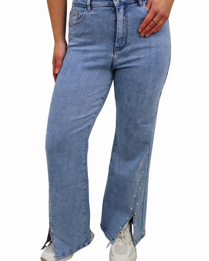 PETITE STUDS SPLIT JEANS ST6090-2 | LIGHT BLUE