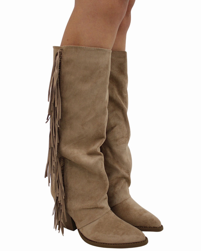 SUEDE FRANJE COWBOYBOOTS | BEIGE