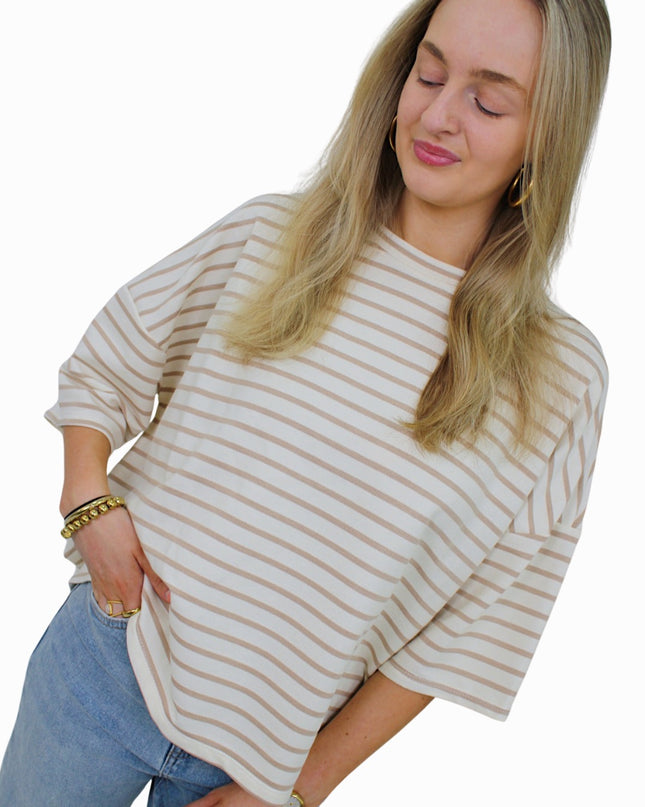 BASIC STRIPED T-SHIRT | CREME/BEIGE