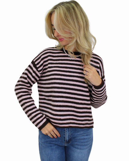 AMAYA SOFT STRIPED KNIT | BABYPINK/BROWN