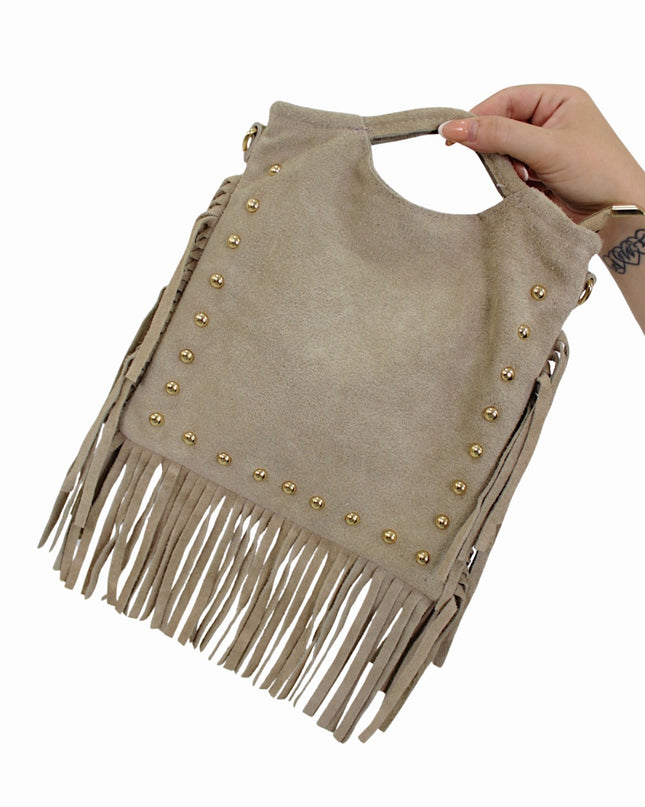 YUNA LEATHER SUEDE BAG | BEIGE