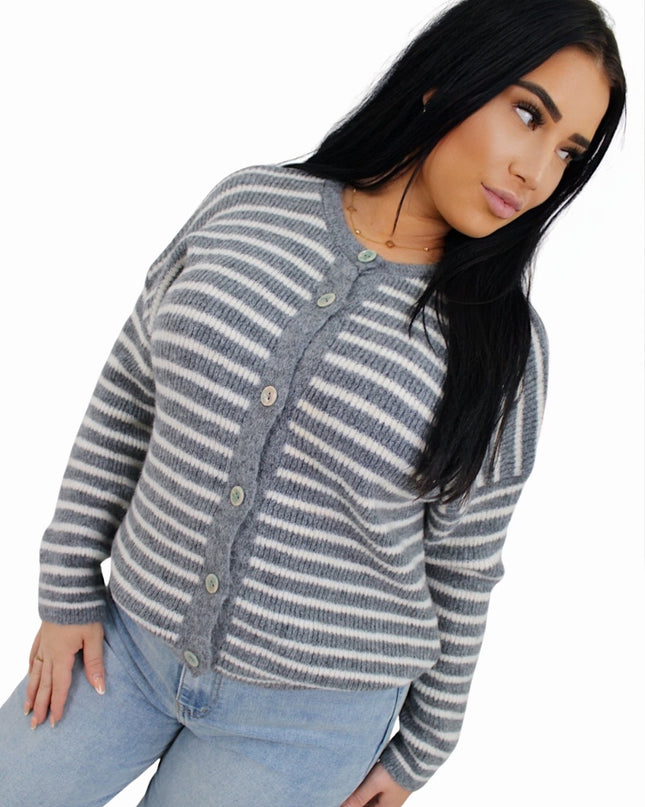 SOFT STRIPED CARDIGAN | GREY