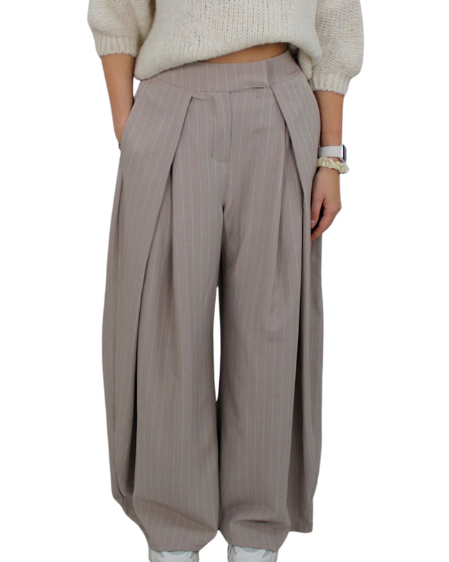 LIVIA STRIPED WIDE LEG PANTALON | TAUPE