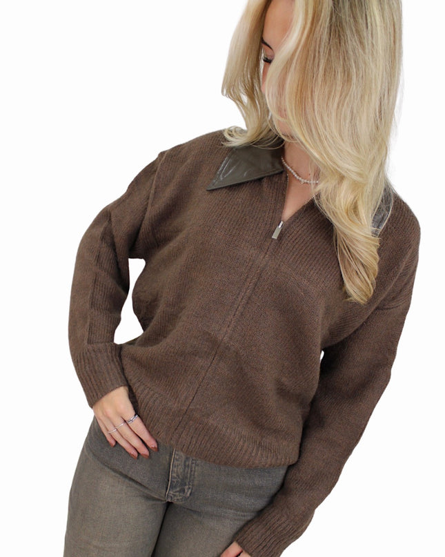 MACY ZIP CARDIGAN | BROWN