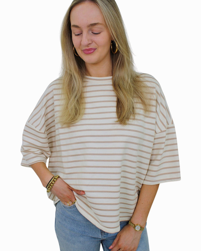 BASIC STRIPED T-SHIRT | CREME/BEIGE
