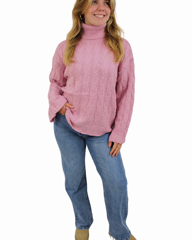 CHLOE CABLE COL KNIT | BABY PINK