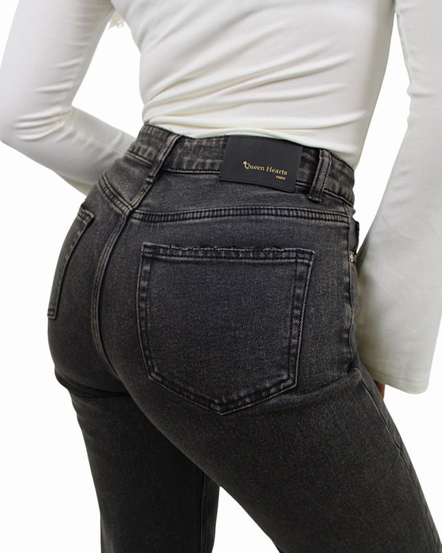 QUEEN HEARTS TALL WIDE LEG JEANS W3636-6 | VINTED BLACK