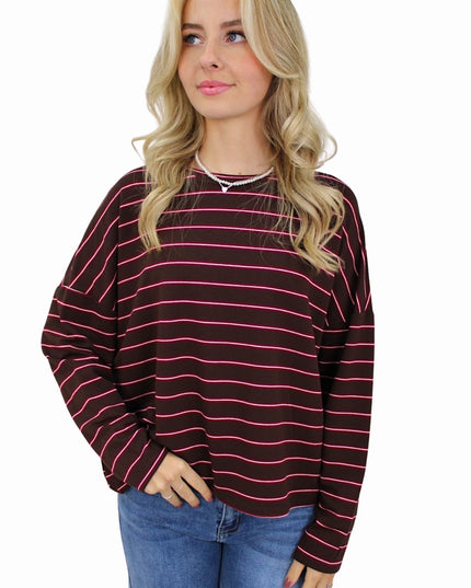 T-SHIRT LONG SLEEVE DOUBLE STRIPED | BORDEAUX/BROWN