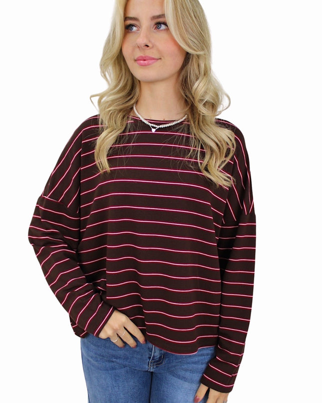 T-SHIRT LONG SLEEVE DOUBLE STRIPED | BORDEAUX/BROWN