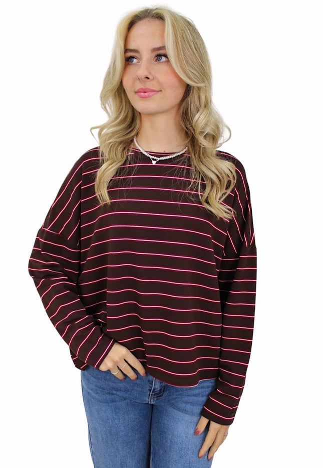 T-SHIRT LONG SLEEVE DOUBLE STRIPED | BORDEAUX/BROWN