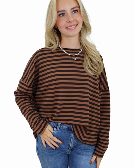 (PRE-ORDER WEEK 42) T-SHIRT LONG SLEEVE STRIPED | BROWN/TAUPE