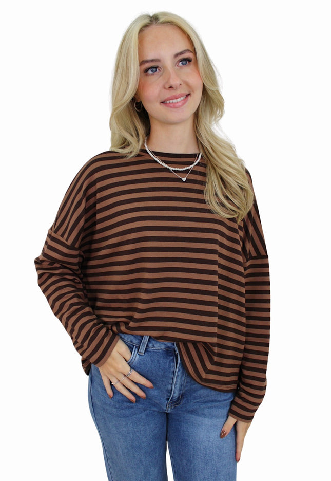 (PRE-ORDER WEEK 42) T-SHIRT LONG SLEEVE STRIPED | BROWN/TAUPE