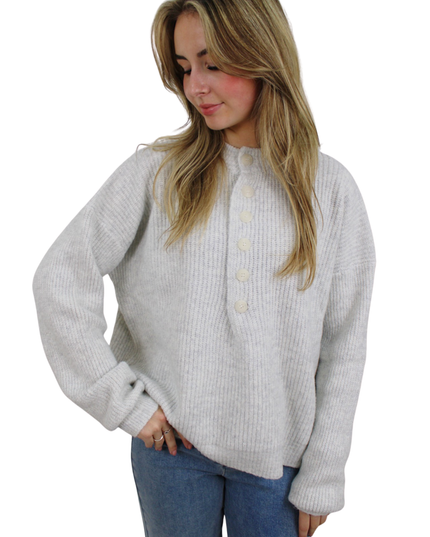SADIE BASIC BUTTON KNIT | LIGHT GREY
