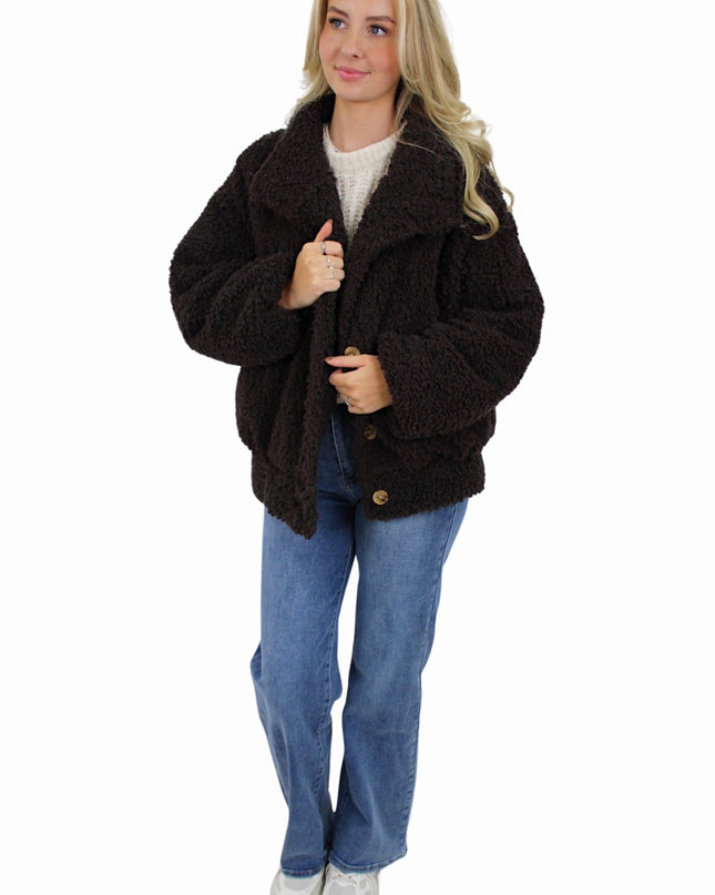 (PRE-ORDER WEEK 43) SOFT TEDDY JACKET | DARK BROWN