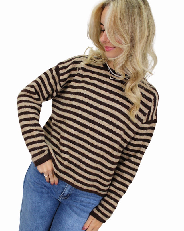 AMAYA SOFT STRIPED KNIT | CAMEL/BROWN