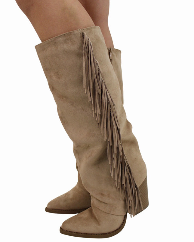 SUEDE FRANJE COWBOYBOOTS | BEIGE