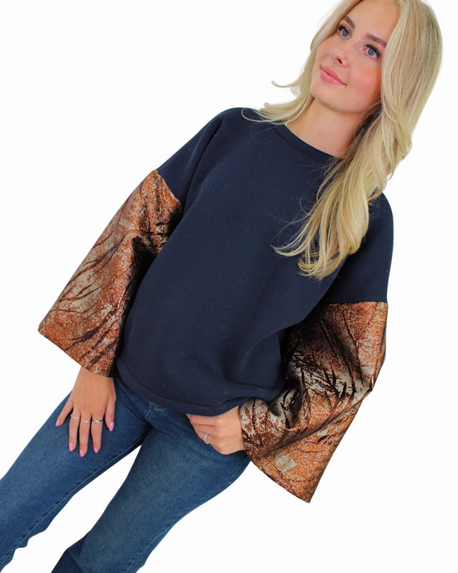 FLOWER FLAIR KNIT | NAVY/BROWN