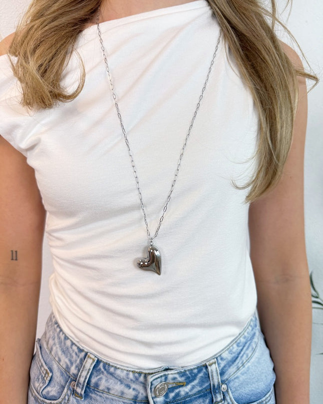 LONG HEART NECKLACE | SILVER