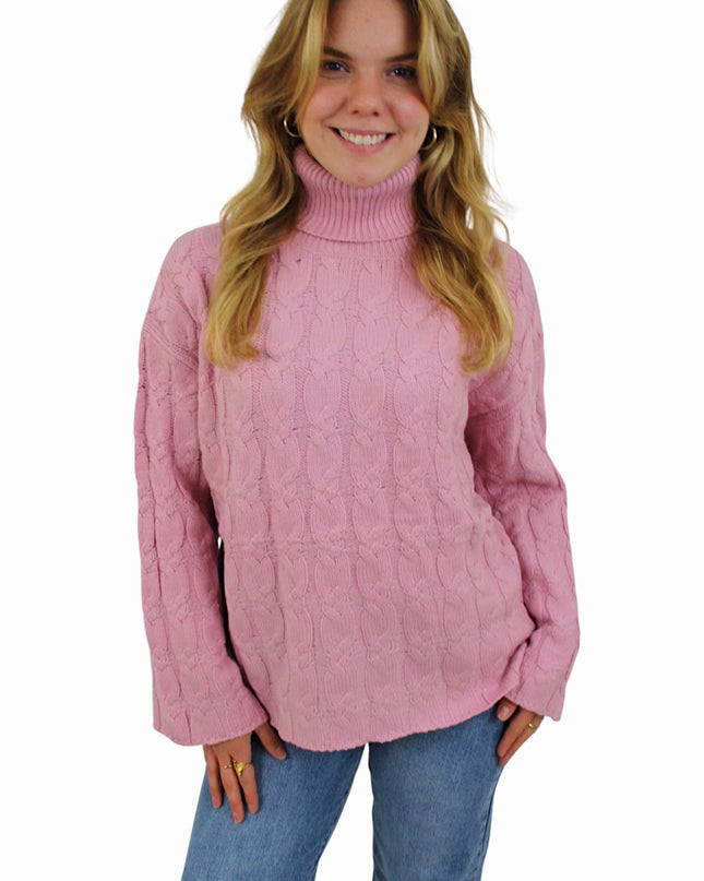 CHLOE CABLE COL KNIT | BABY PINK