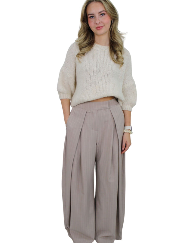 LIVIA STRIPED WIDE LEG PANTALON | TAUPE