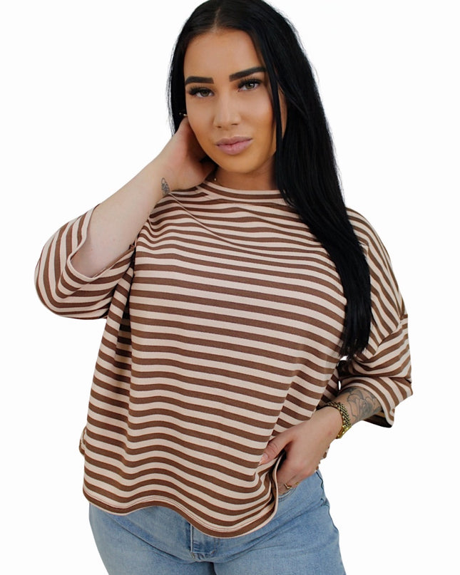 (PRE-ORDER DO 28 AUG) BASIC STRIPED T-SHIRT | TAUPE/BEIGE