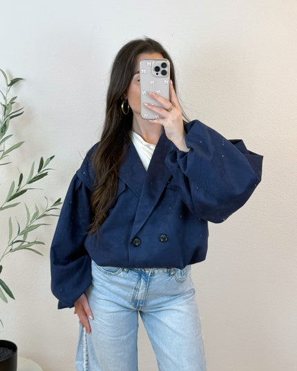 SUEDE BOMBER JACKET | NAVY