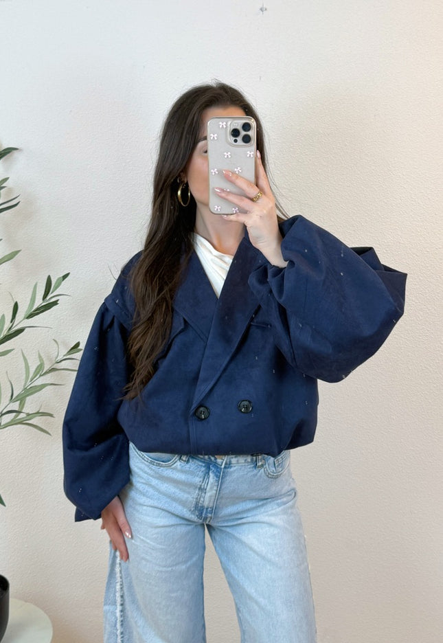 SUEDE BOMBER JACKET | NAVY