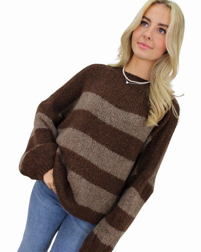 LEA STRIPED COMFY KNIT | TAUPE/BROWN