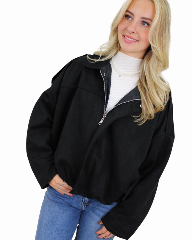 SUEDE BOMBER JACKET | BLACK