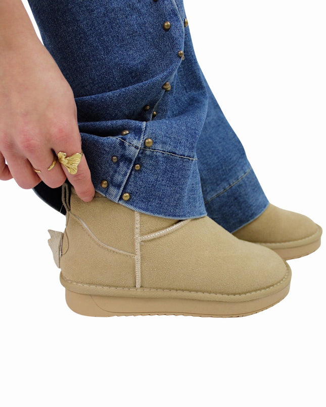 MINI LEATHER COSY BOOTS | BEIGE