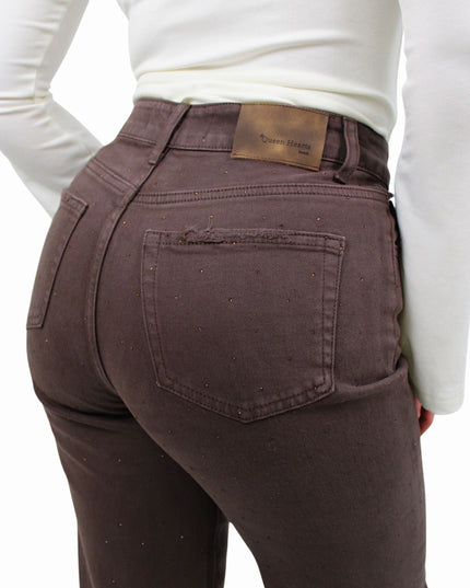 QUEEN HEARTS TALL GLITTER WIDE LEG JEANS W3767 | BROWN